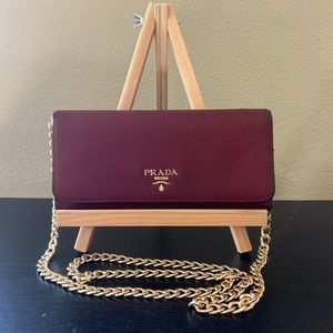 Prada Milano Made in Italy Wine Red Snap Wallet with unbranded chain